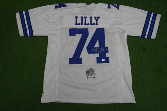 BOB LILLY SIGNED WHITE JERSEY Size XL Dallas Cowboys w/HOF 80 BAS COA