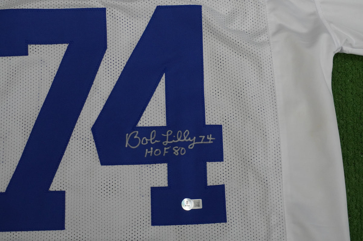 BOB LILLY SIGNED WHITE JERSEY Size XL Dallas Cowboys w/HOF 80 BAS COA