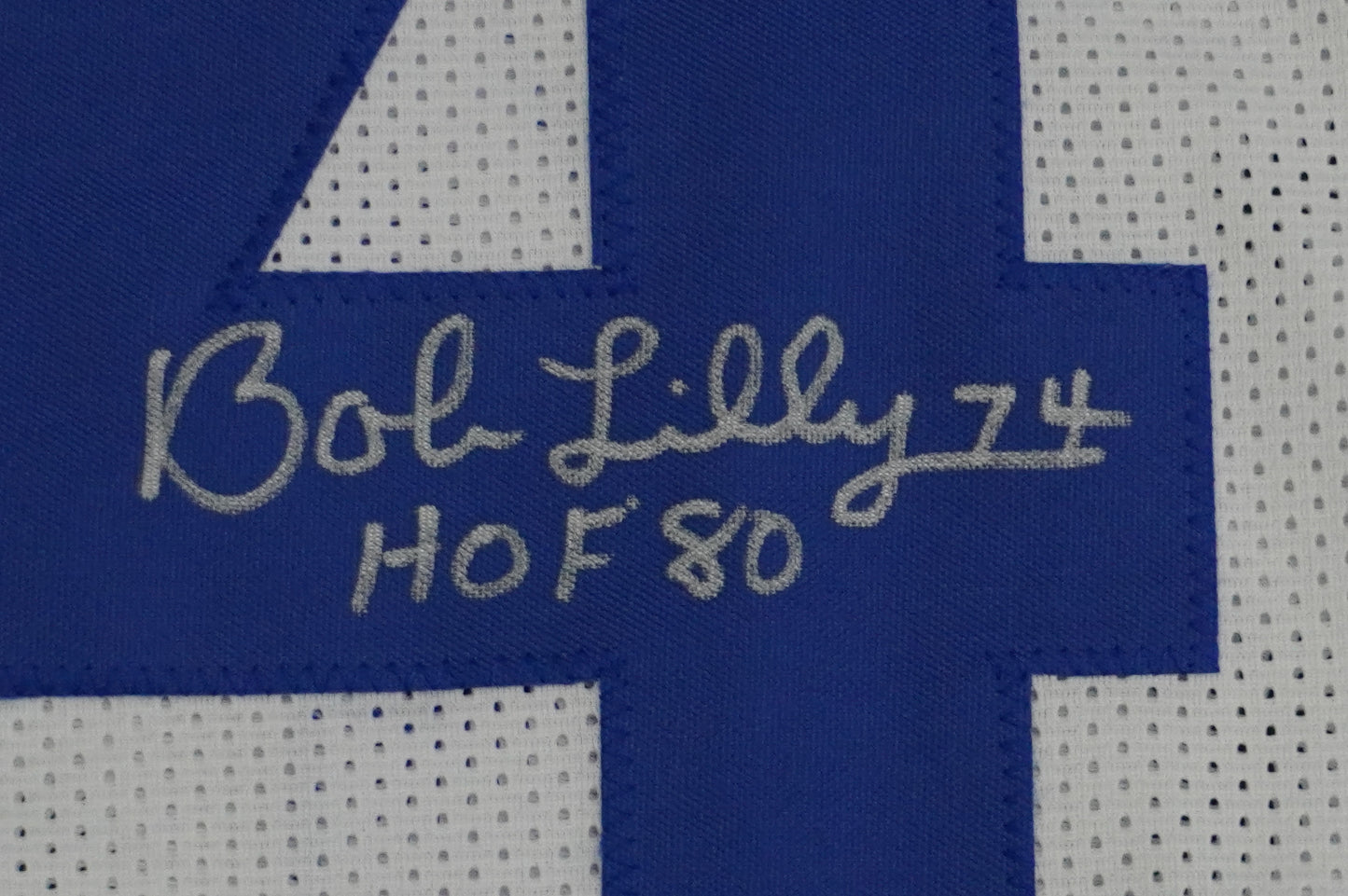 BOB LILLY SIGNED WHITE JERSEY Size XL Dallas Cowboys w/HOF 80 BAS COA