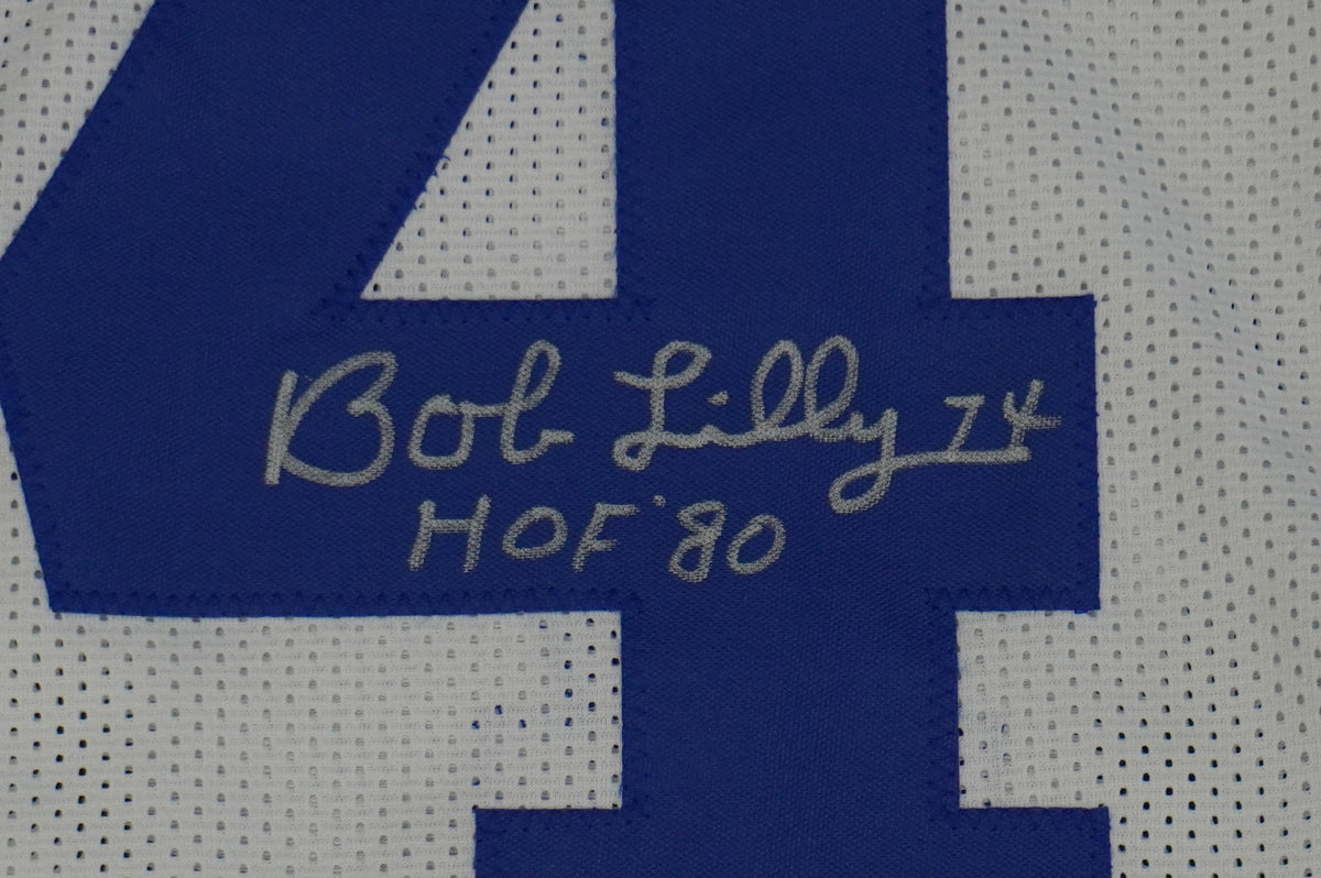 BOB LILLY SIGNED WHITE JERSEY Size XL Dallas Cowboys w/HOF 80 BAS COA