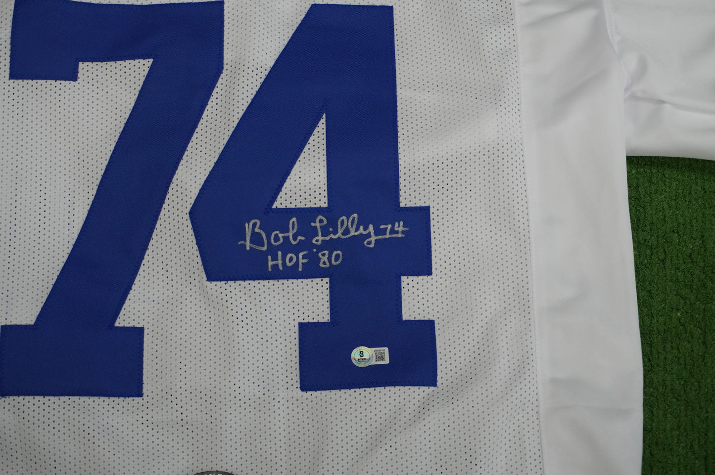 BOB LILLY SIGNED WHITE JERSEY Size XL Dallas Cowboys w/HOF 80 BAS COA