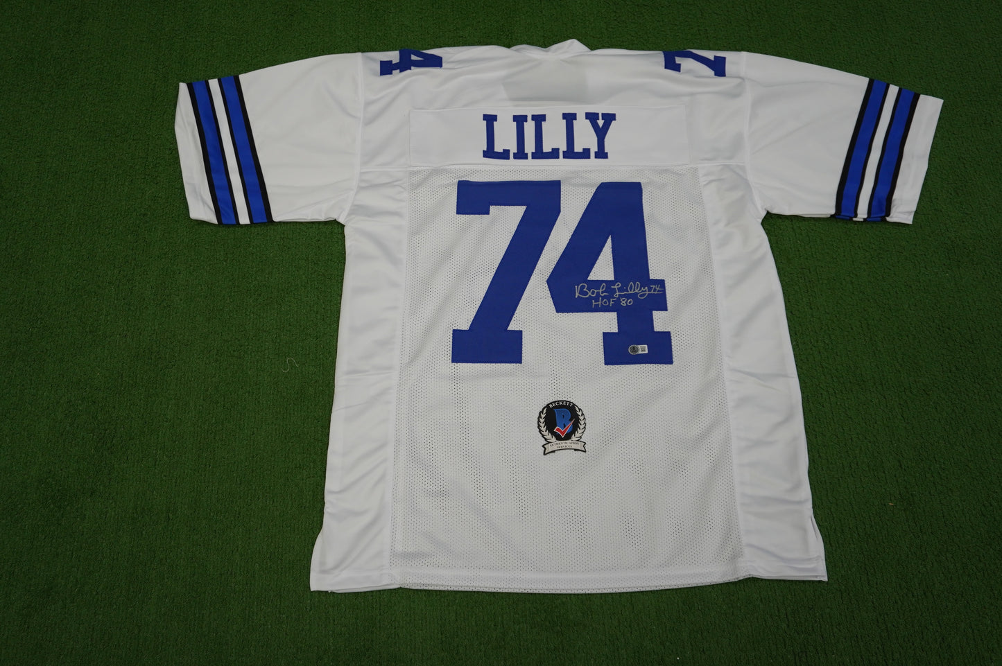 BOB LILLY SIGNED WHITE JERSEY Size XL Dallas Cowboys w/HOF 80 BAS COA