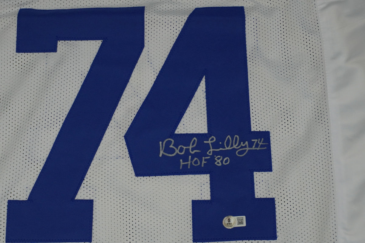 BOB LILLY SIGNED WHITE JERSEY Size XL Dallas Cowboys w/HOF 80 BAS COA