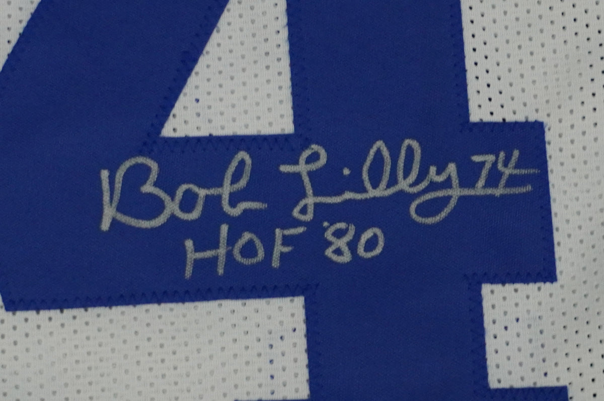 BOB LILLY SIGNED WHITE JERSEY Size XL Dallas Cowboys w/HOF 80 BAS COA