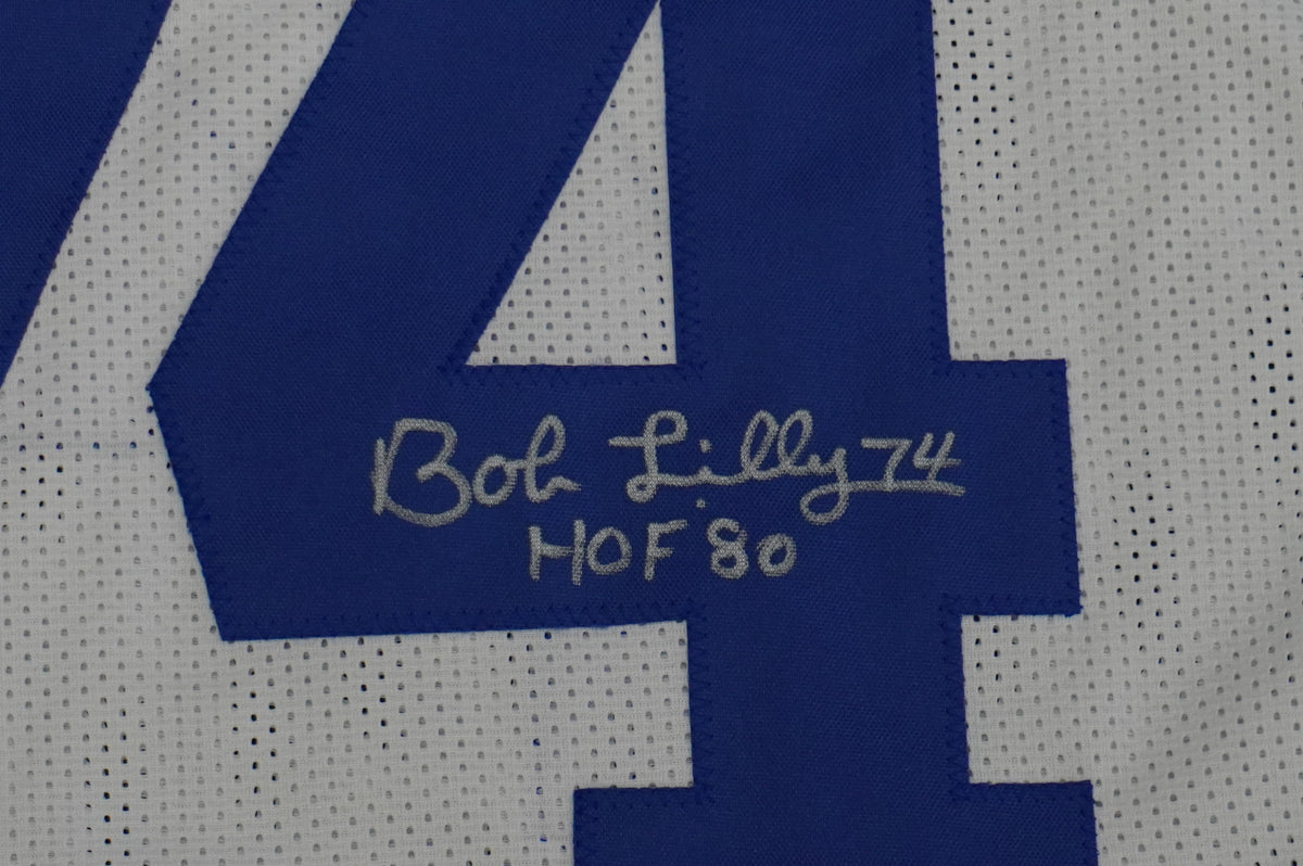 BOB LILLY SIGNED WHITE JERSEY Size XL Dallas Cowboys w/HOF 80 BAS COA