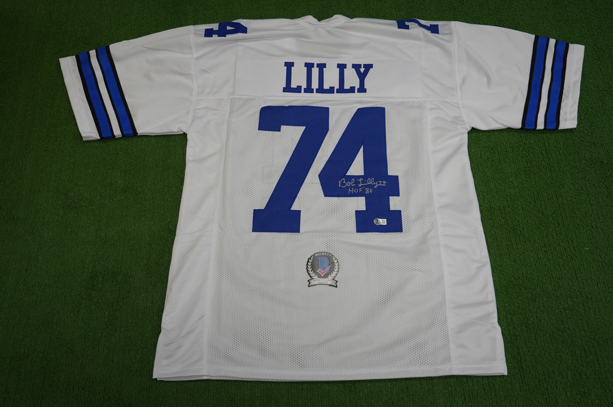 BOB LILLY SIGNED WHITE JERSEY Size XL Dallas Cowboys w/HOF 80 BAS COA