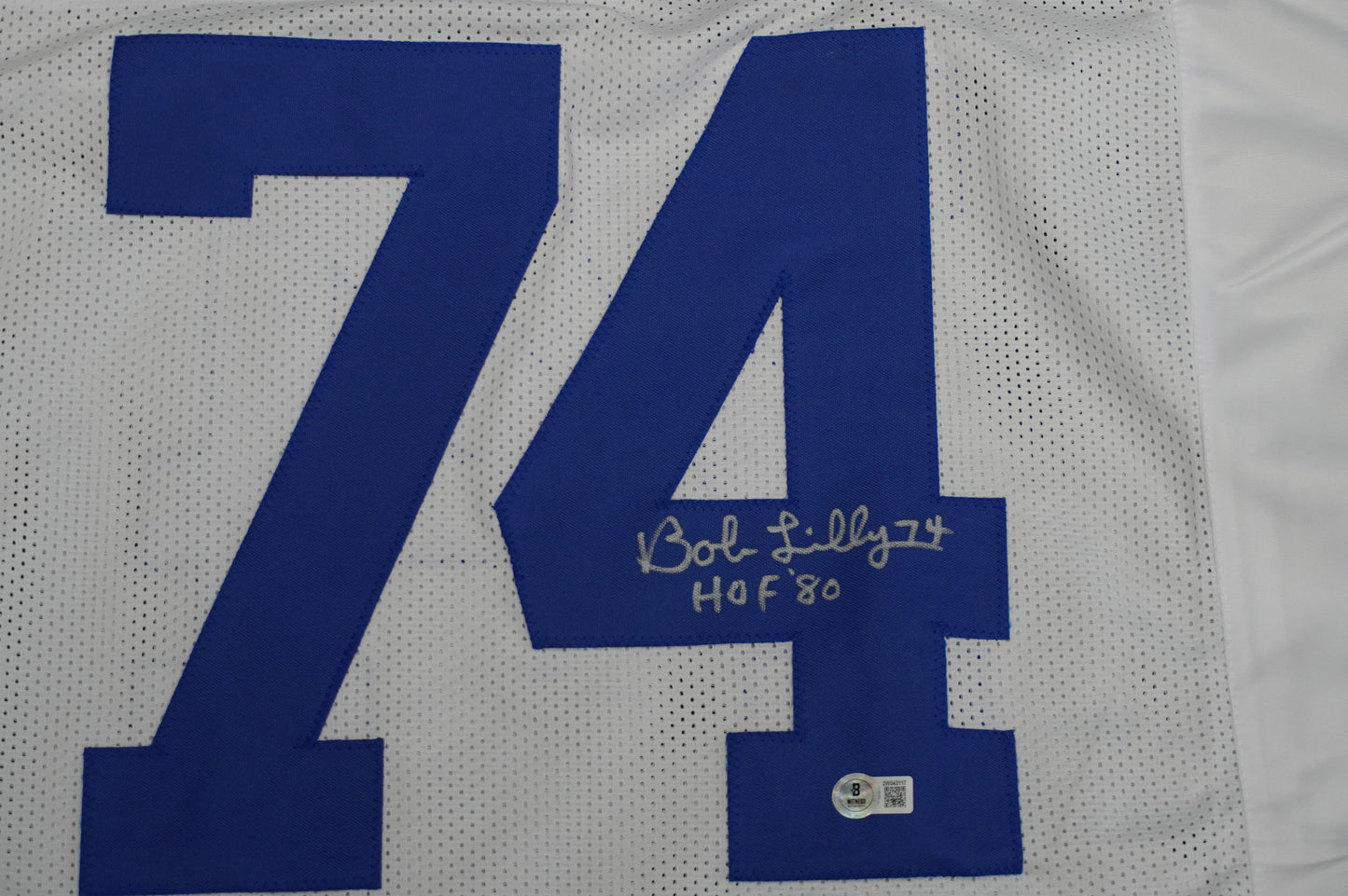 BOB LILLY SIGNED WHITE JERSEY Size XL Dallas Cowboys w/HOF 80 BAS COA