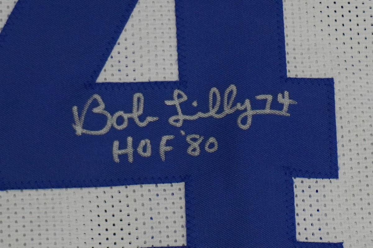 BOB LILLY SIGNED WHITE JERSEY Size XL Dallas Cowboys w/HOF 80 BAS COA