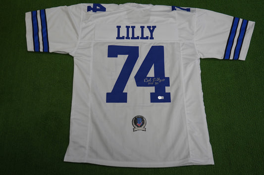 BOB LILLY SIGNED WHITE JERSEY Size XL Dallas Cowboys w/HOF 80 BAS COA