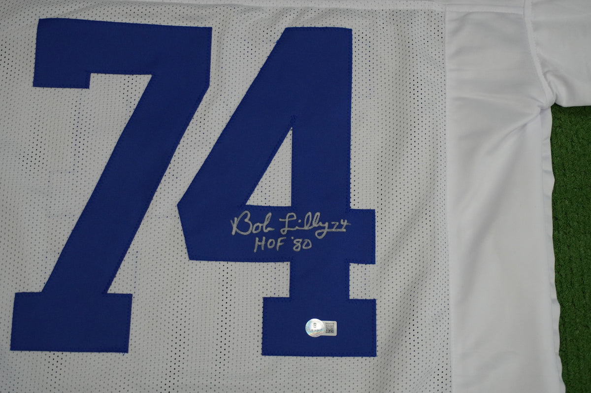 BOB LILLY SIGNED WHITE JERSEY Size XL Dallas Cowboys w/HOF 80 BAS COA