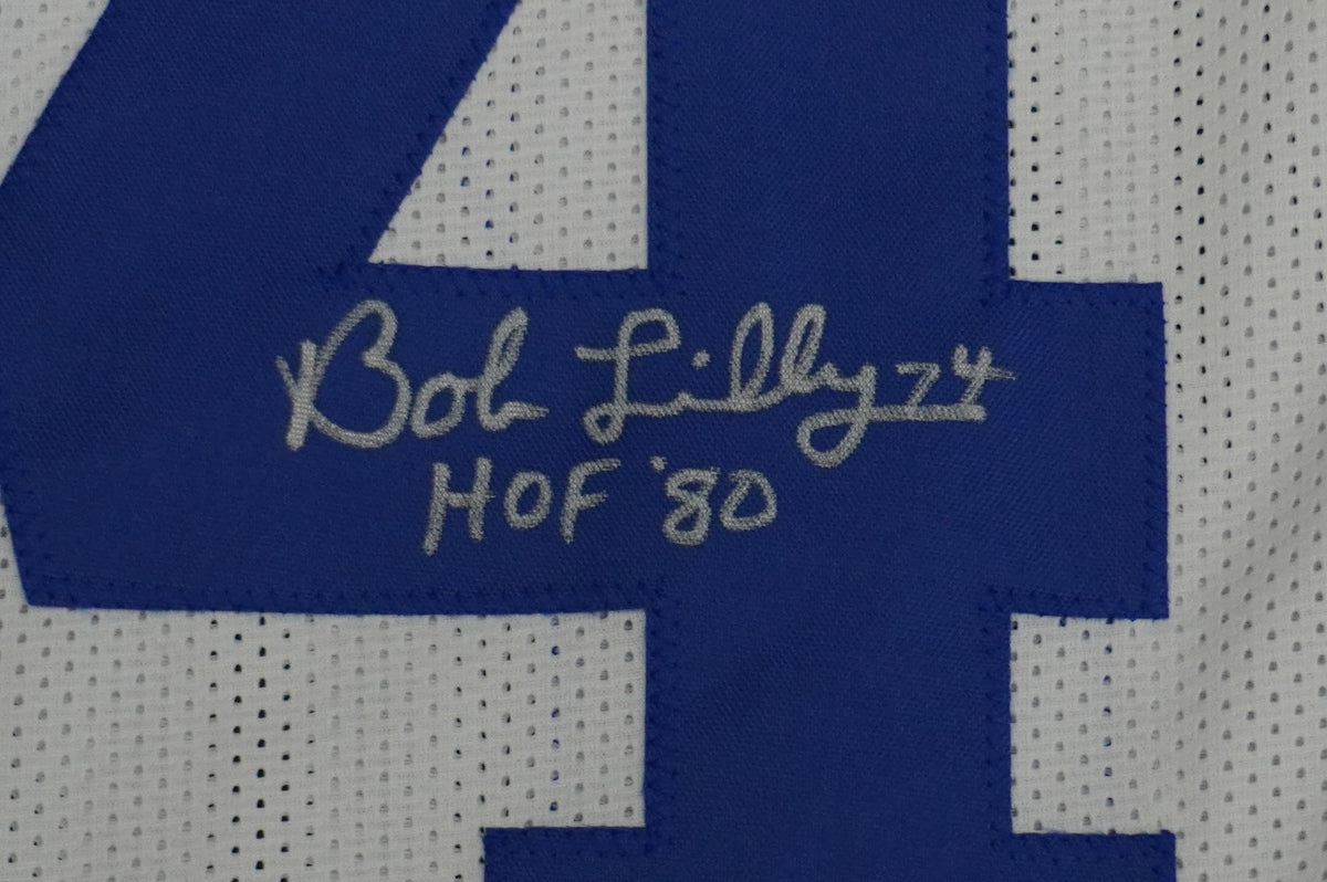 BOB LILLY SIGNED WHITE JERSEY Size XL Dallas Cowboys w/HOF 80 BAS COA
