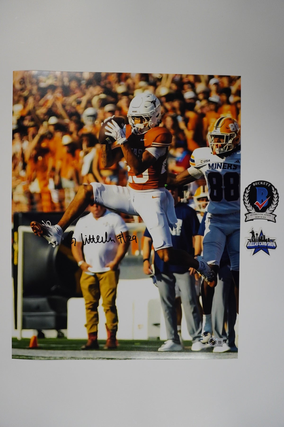 GRACESON LITTLETON TEXAS LONGHORNS SIGNED INT 16x20 PHOTO BAS