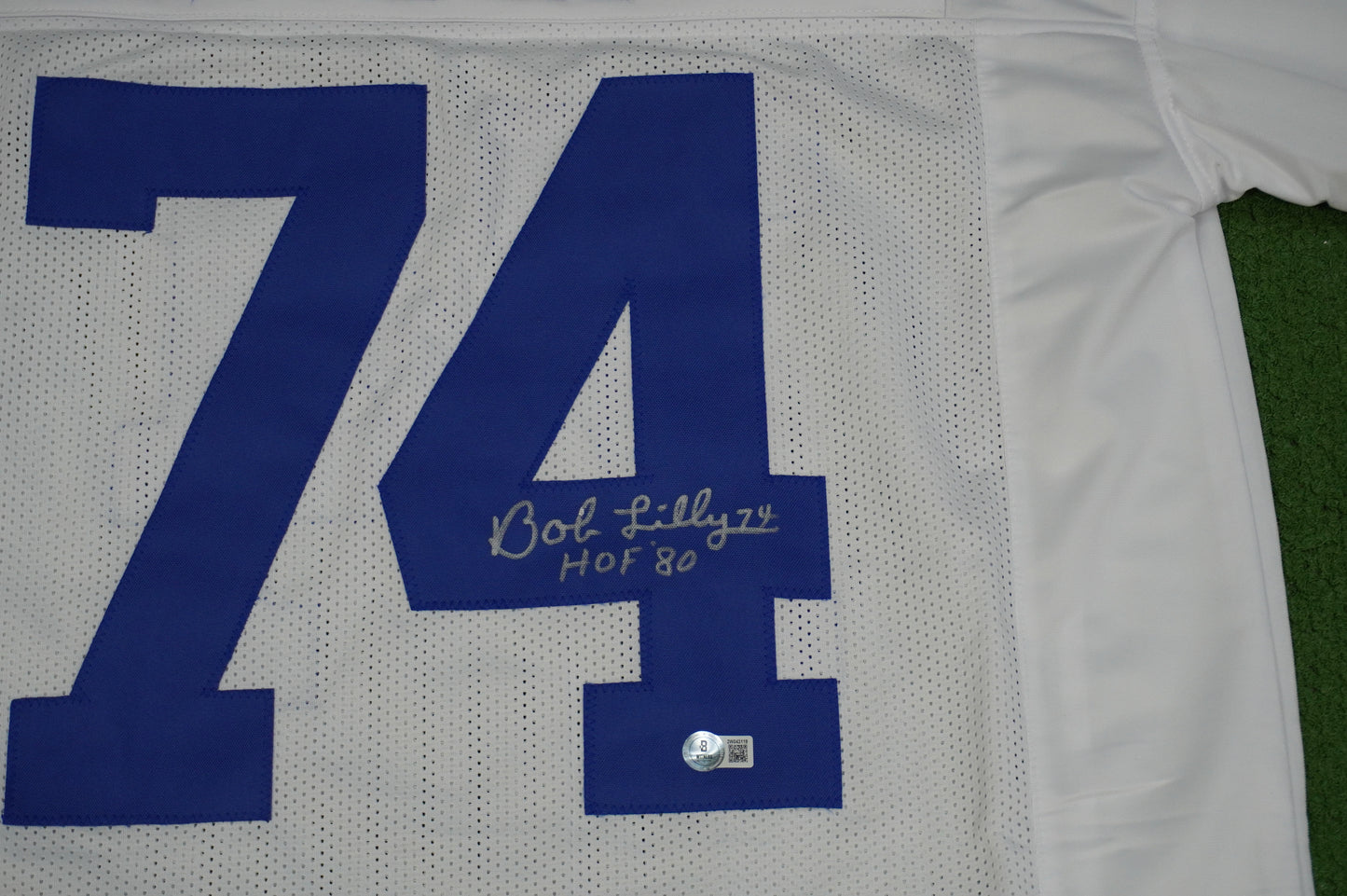 BOB LILLY SIGNED WHITE JERSEY Size XL Dallas Cowboys w/HOF 80 BAS COA