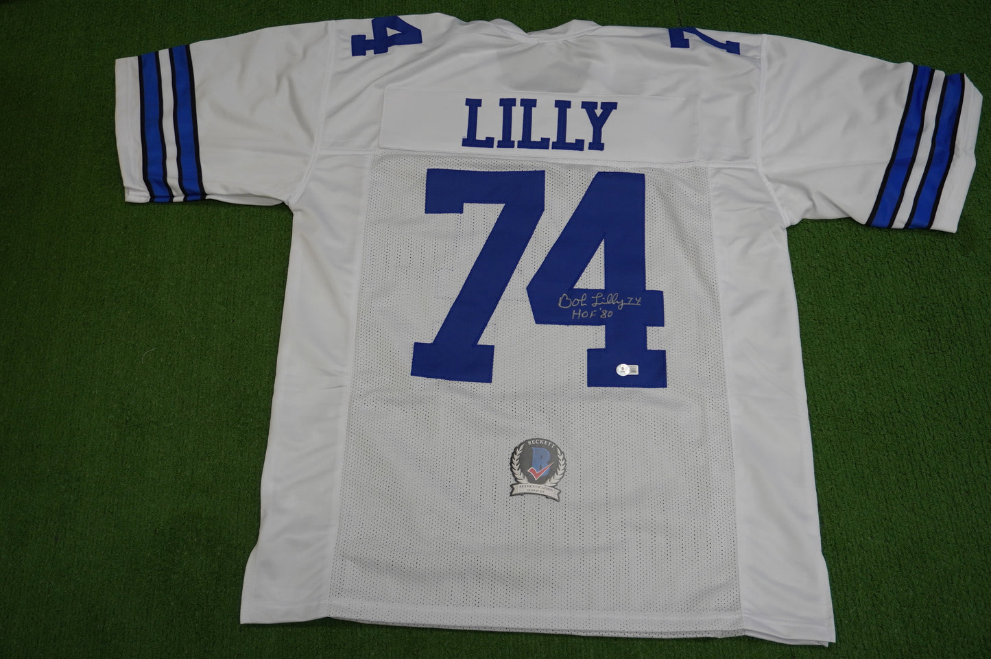 BOB LILLY SIGNED WHITE JERSEY Size XL Dallas Cowboys w/HOF 80 BAS COA