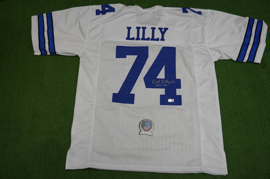 BOB LILLY SIGNED WHITE JERSEY Size XL Dallas Cowboys w/HOF 80 BAS COA
