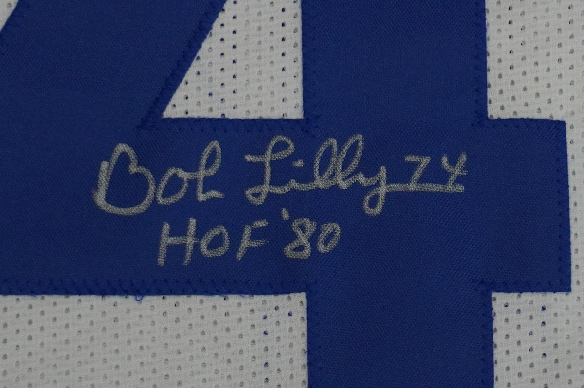 BOB LILLY SIGNED WHITE JERSEY Size XL Dallas Cowboys w/HOF 80 BAS COA