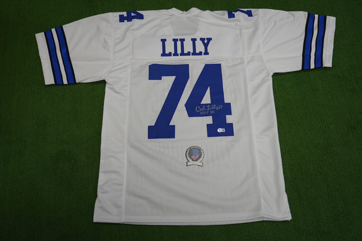 BOB LILLY SIGNED WHITE JERSEY Size XL Dallas Cowboys w/HOF 80 BAS COA