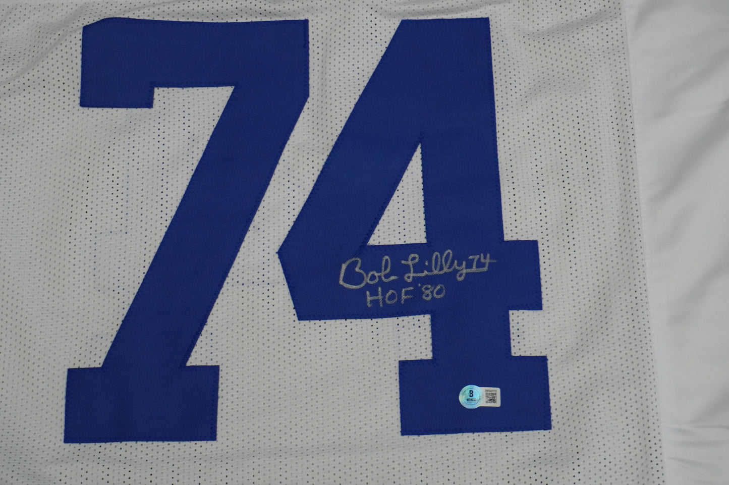 BOB LILLY SIGNED WHITE JERSEY Size XL Dallas Cowboys w/HOF 80 BAS COA