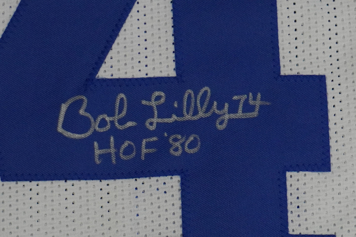 BOB LILLY SIGNED WHITE JERSEY Size XL Dallas Cowboys w/HOF 80 BAS COA
