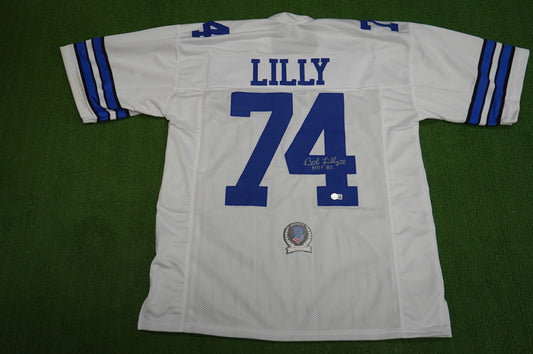 BOB LILLY SIGNED WHITE JERSEY Size XL Dallas Cowboys w/HOF 80 BAS COA