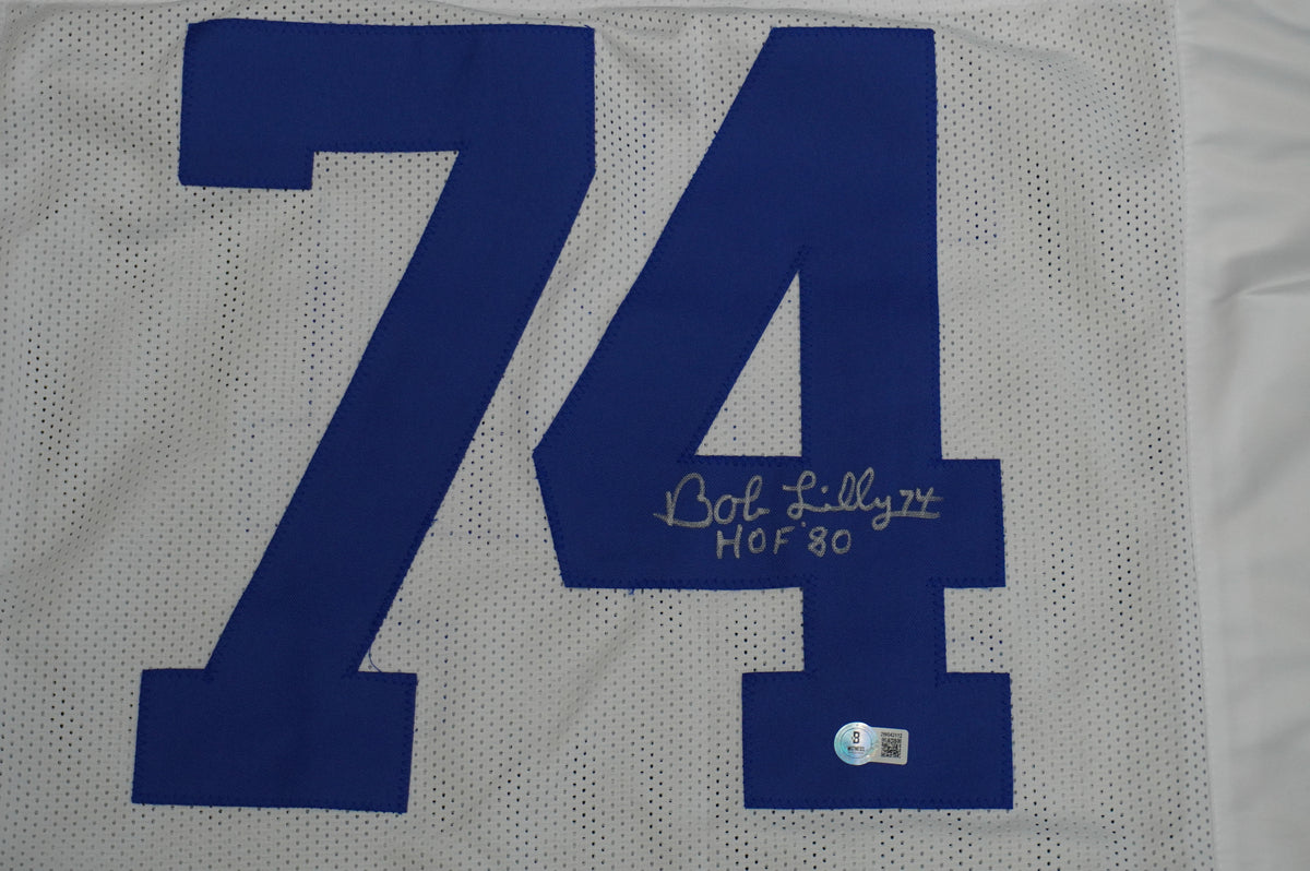 BOB LILLY SIGNED WHITE JERSEY Size XL Dallas Cowboys w/HOF 80 BAS COA