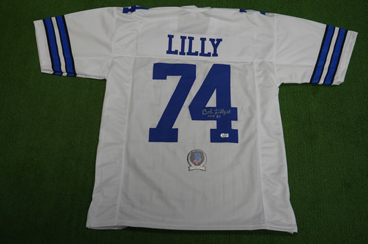 BOB LILLY SIGNED WHITE JERSEY Size XL Dallas Cowboys w/HOF 80 BAS COA