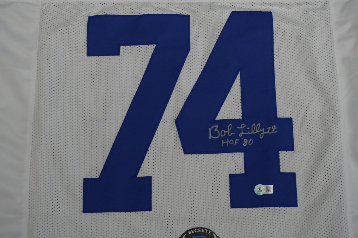 BOB LILLY SIGNED WHITE JERSEY Size XL Dallas Cowboys w/HOF 80 BAS COA