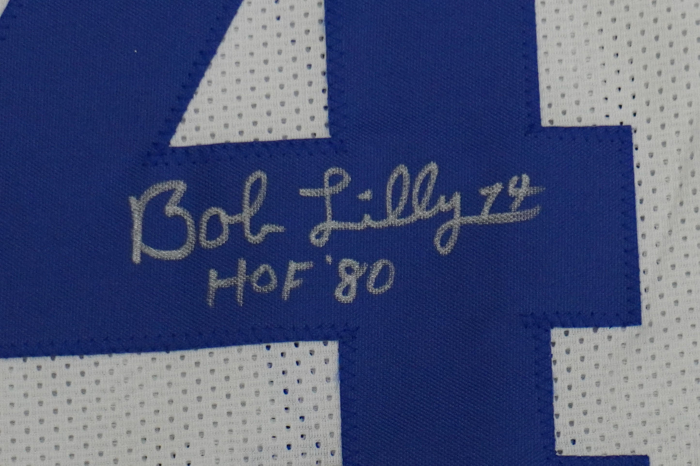 BOB LILLY SIGNED WHITE JERSEY Size XL Dallas Cowboys w/HOF 80 BAS COA
