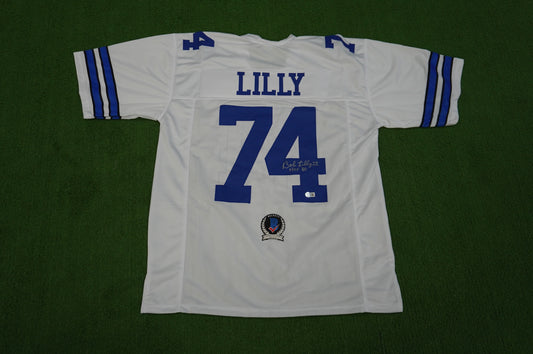 BOB LILLY SIGNED WHITE JERSEY Size XL Dallas Cowboys w/HOF 80 BAS COA