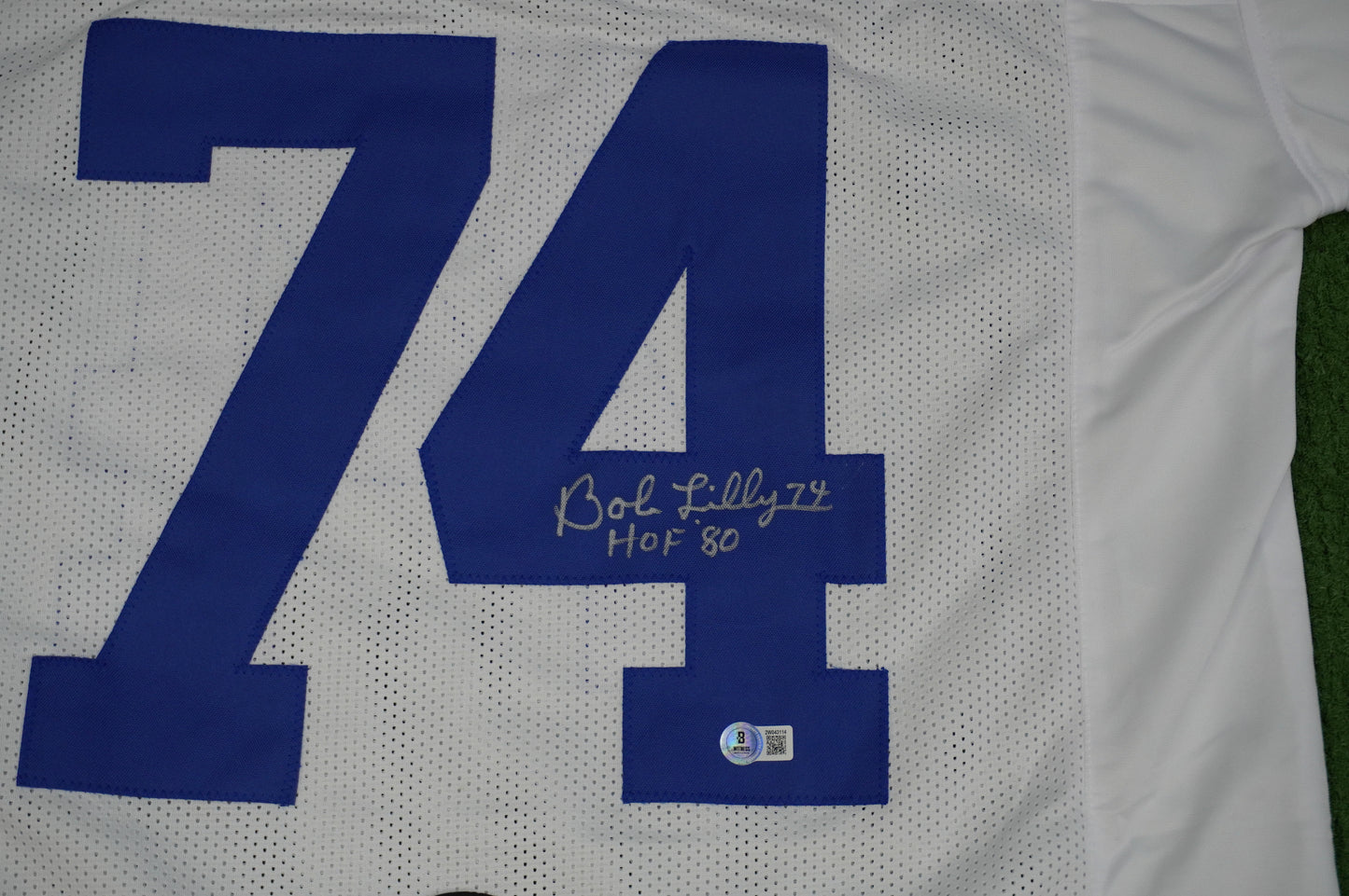 BOB LILLY SIGNED WHITE JERSEY Size XL Dallas Cowboys w/HOF 80 BAS COA