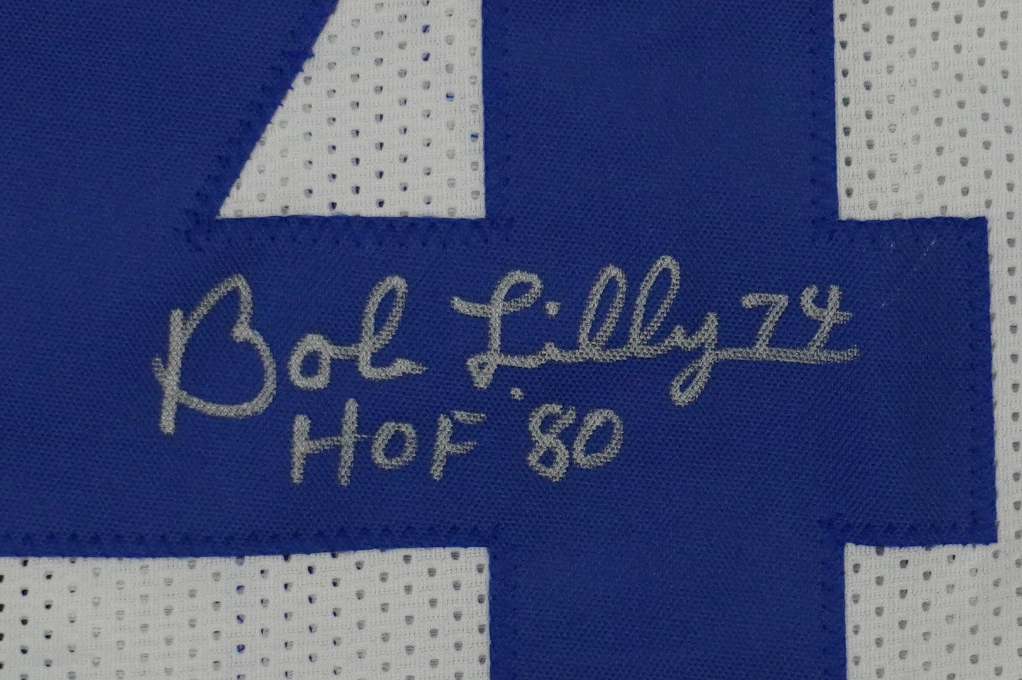 BOB LILLY SIGNED WHITE JERSEY Size XL Dallas Cowboys w/HOF 80 BAS COA