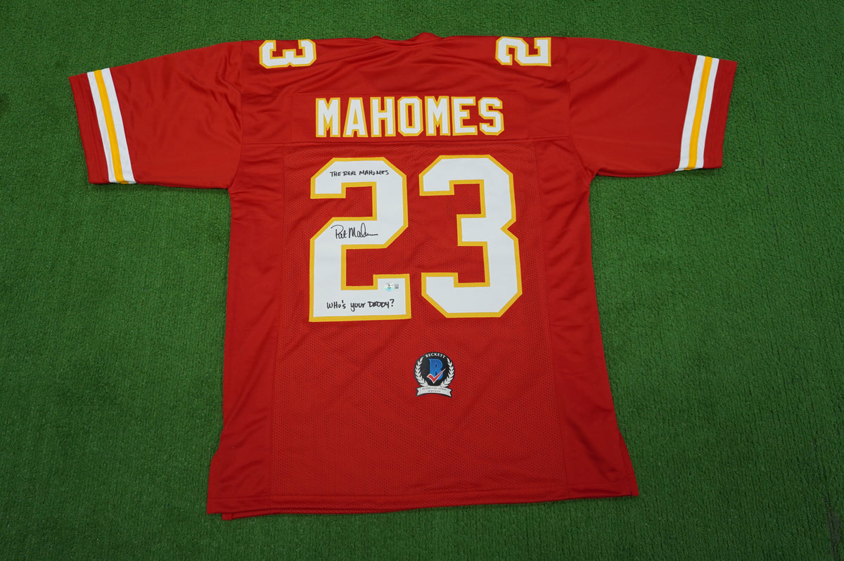 PAT PATRICK MAHOMES SR SIGNED JERSEY KC CHIEFS w/The Real Who'sYourDaddy BAS