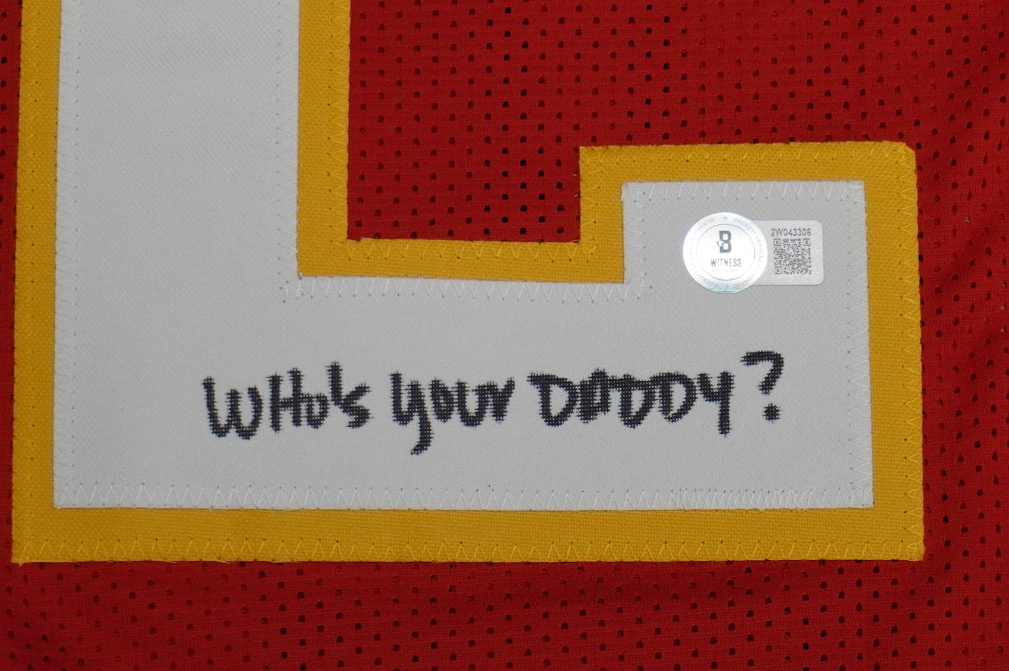 PAT PATRICK MAHOMES SR SIGNED JERSEY KC CHIEFS w/The Real Who'sYourDaddy BAS
