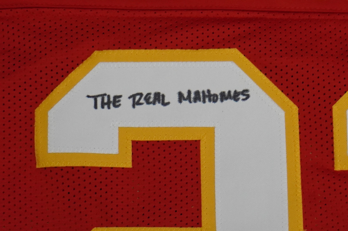 PAT PATRICK MAHOMES SR SIGNED JERSEY KC CHIEFS w/The Real Who'sYourDaddy BAS