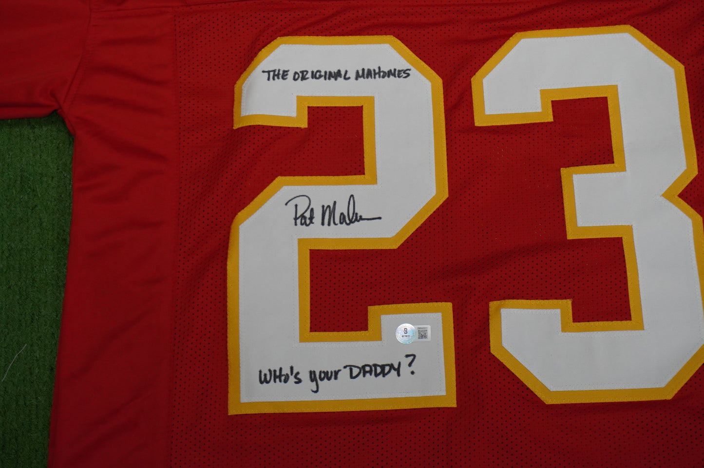 PAT PATRICK MAHOMES SR SIGNED JERSEY KC CHIEFS w/The OG Who'sYourDaddy BAS