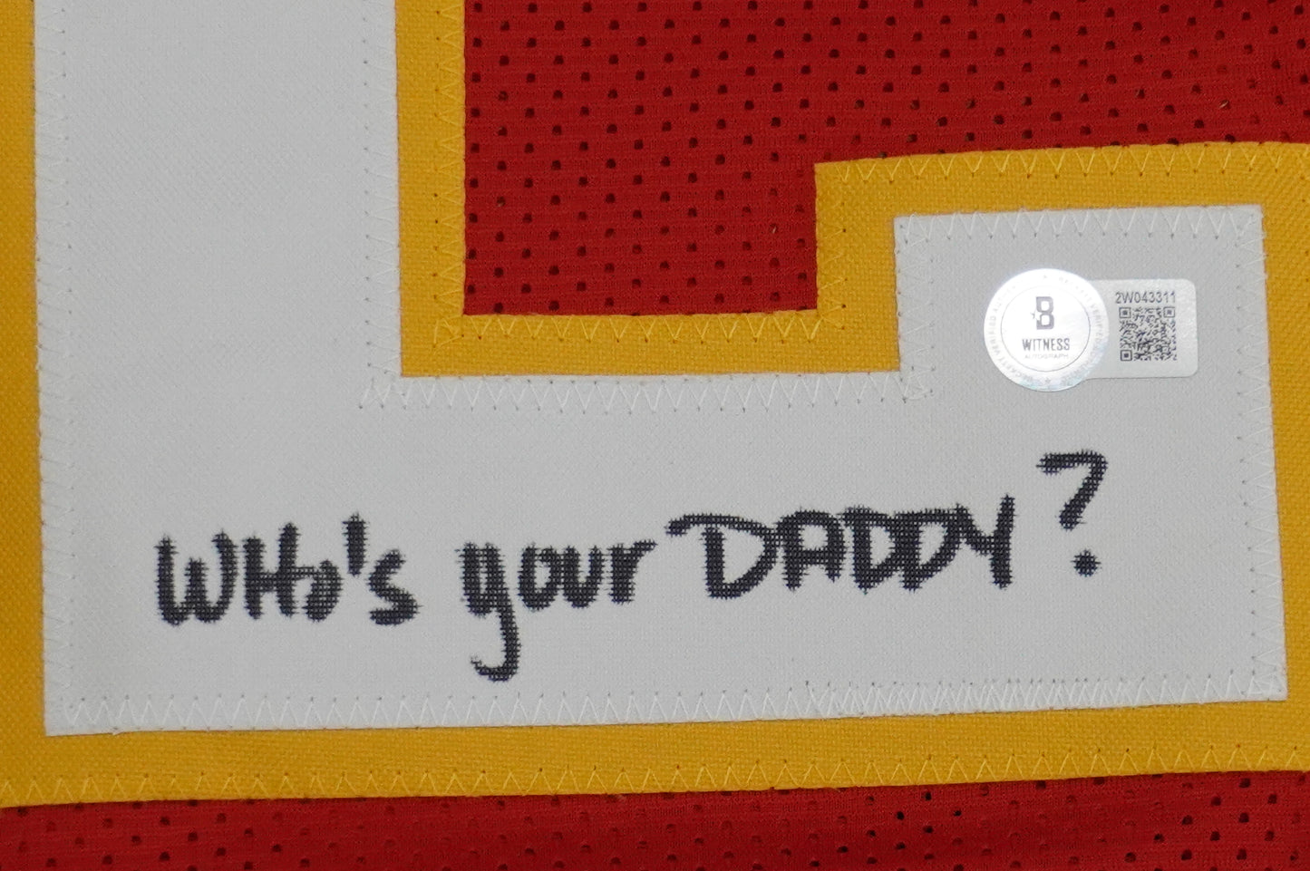 PAT PATRICK MAHOMES SR SIGNED JERSEY KC CHIEFS w/The OG Who'sYourDaddy BAS