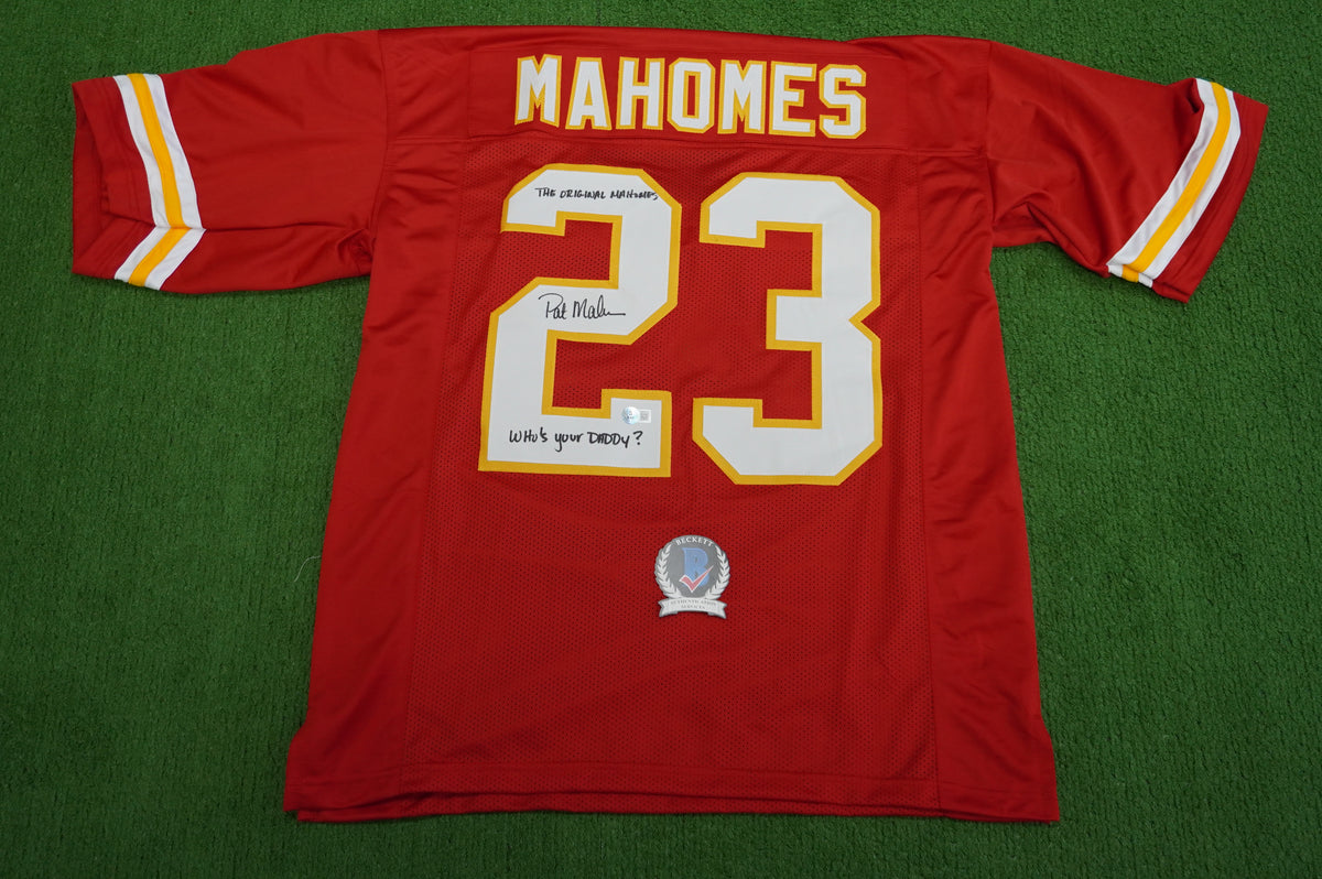 PAT PATRICK MAHOMES SR SIGNED JERSEY KC CHIEFS w/The OG Who'sYourDaddy BAS