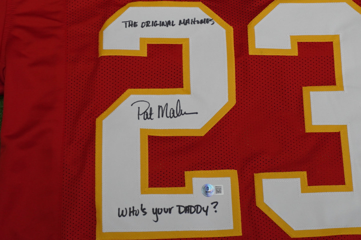 PAT PATRICK MAHOMES SR SIGNED JERSEY KC CHIEFS w/The OG Who'sYourDaddy BAS