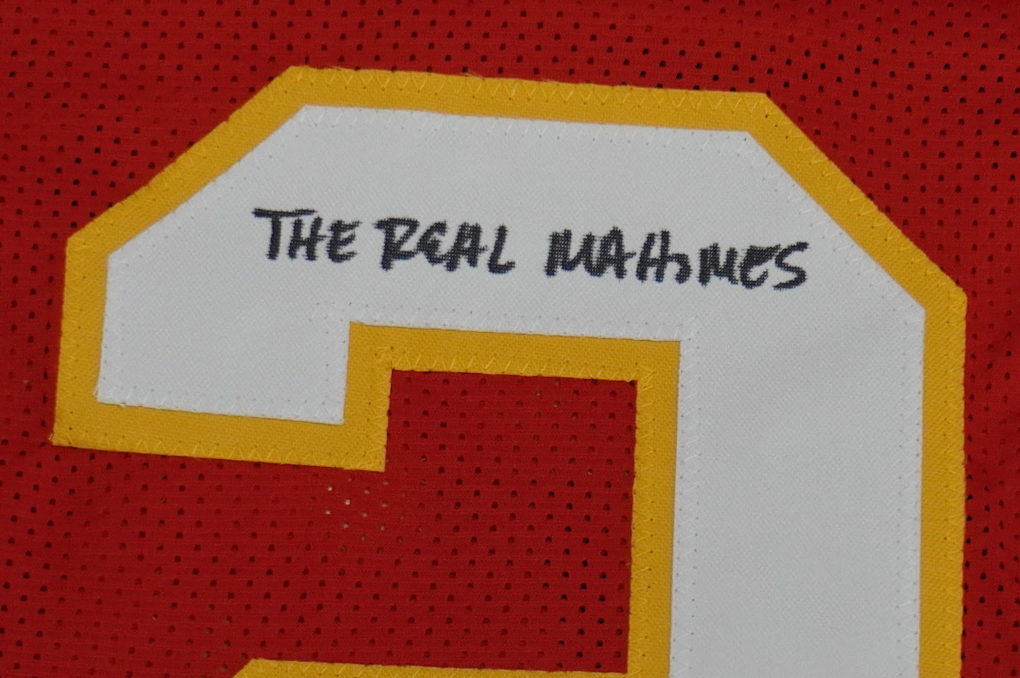 PAT PATRICK MAHOMES SR SIGNED JERSEY KC CHIEFS w/The Real Who'sYourDaddy BAS