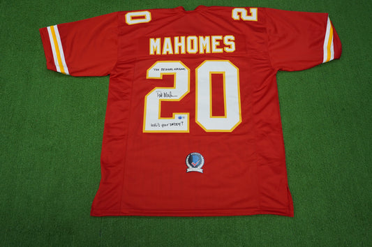 PAT PATRICK MAHOMES SR SIGNED JERSEY KC CHIEFS w/The OG Who'sYourDaddy BAS