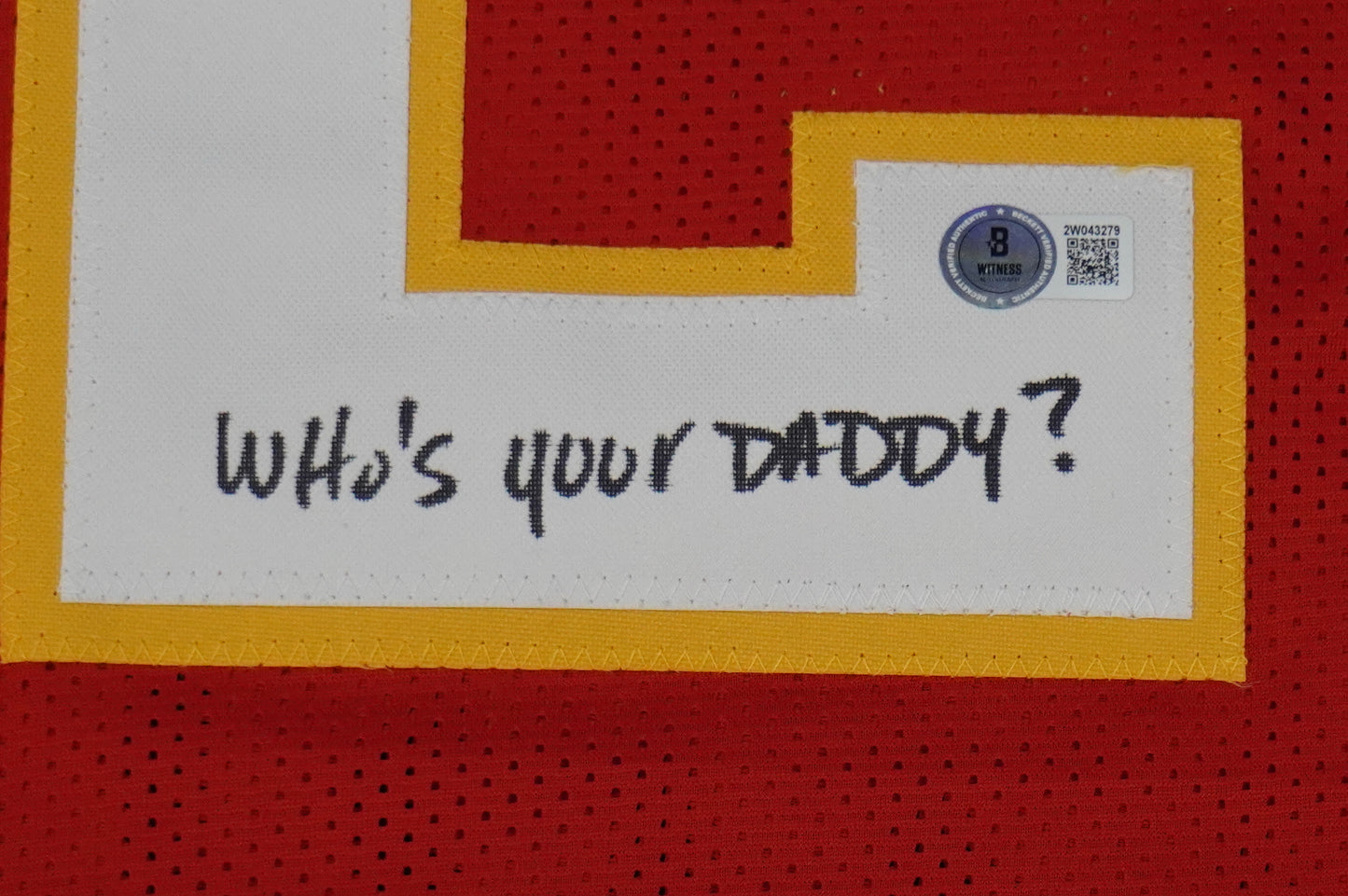 PAT PATRICK MAHOMES SR SIGNED JERSEY KC CHIEFS w/The OG Who'sYourDaddy BAS