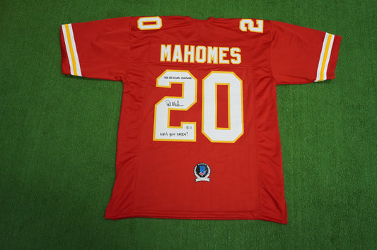 PAT PATRICK MAHOMES SR SIGNED JERSEY KC CHIEFS w/The OG Who'sYourDaddy BAS