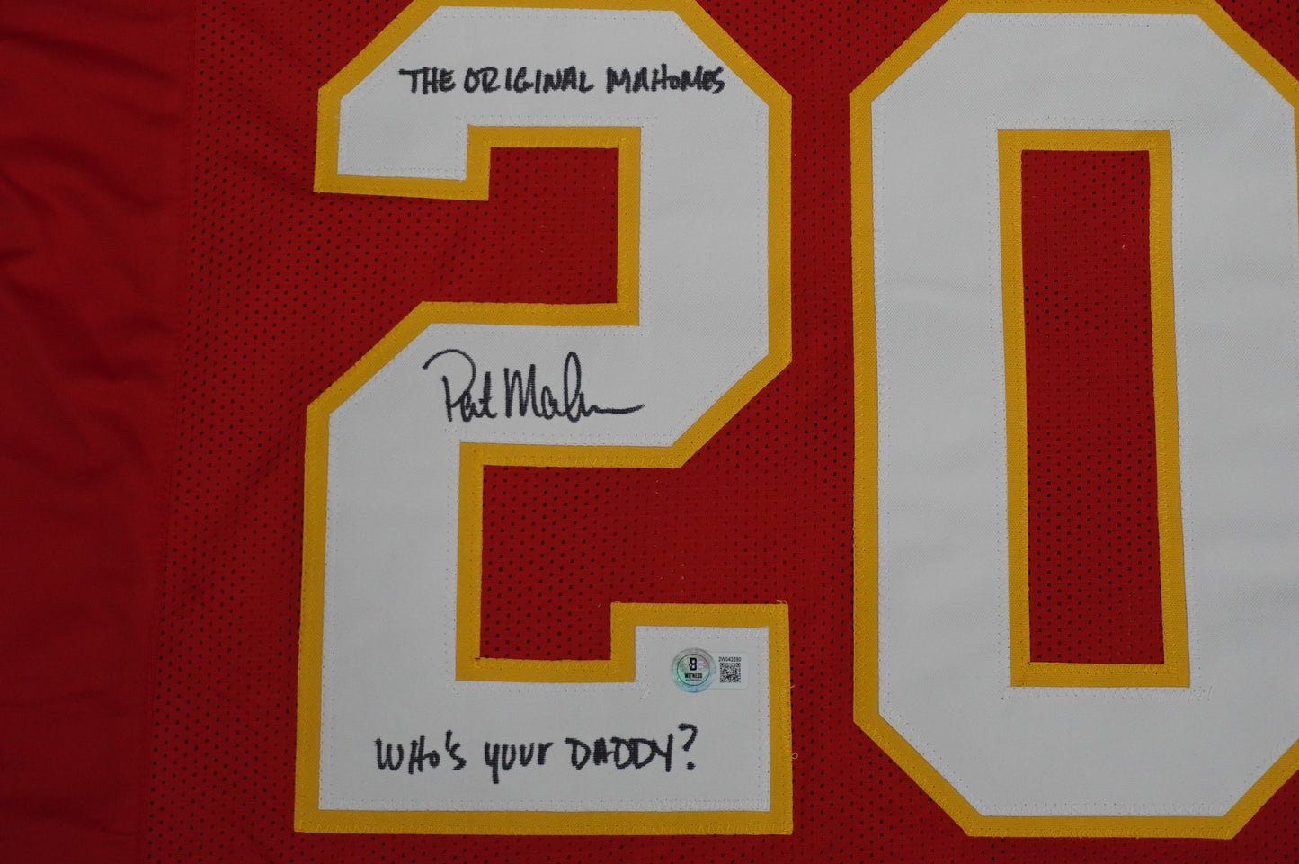 PAT PATRICK MAHOMES SR SIGNED JERSEY KC CHIEFS w/The OG Who'sYourDaddy BAS