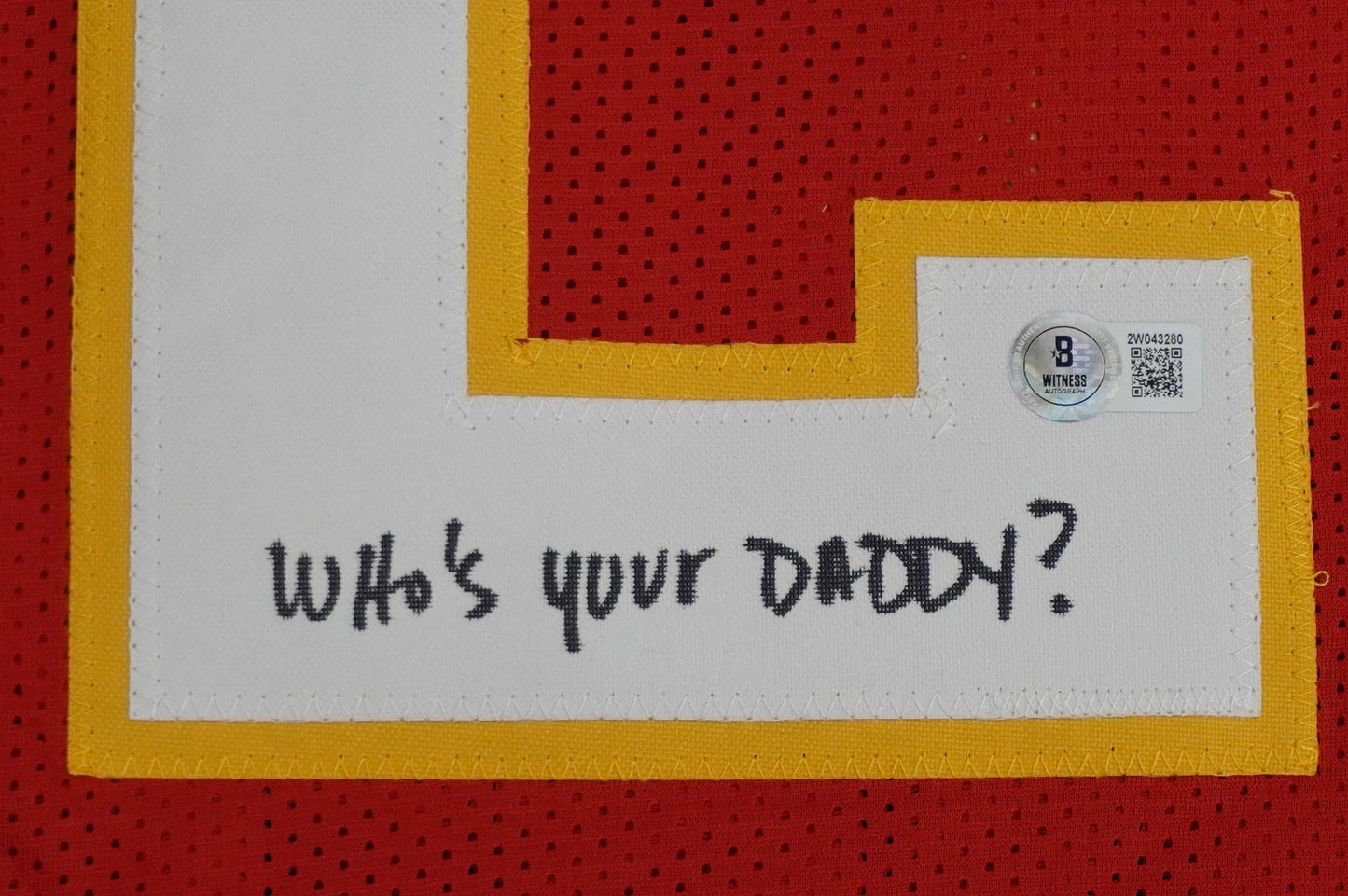 PAT PATRICK MAHOMES SR SIGNED JERSEY KC CHIEFS w/The OG Who'sYourDaddy BAS