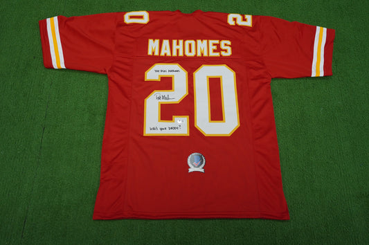 PAT PATRICK MAHOMES SR SIGNED JERSEY KC CHIEFS w/The Real Who'sYourDaddy BAS