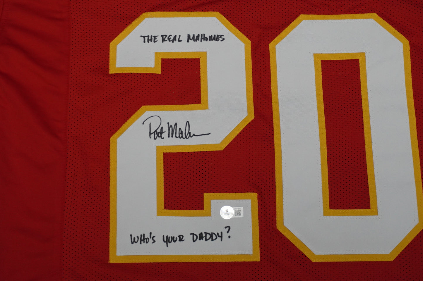 PAT PATRICK MAHOMES SR SIGNED JERSEY KC CHIEFS w/The Real Who'sYourDaddy BAS