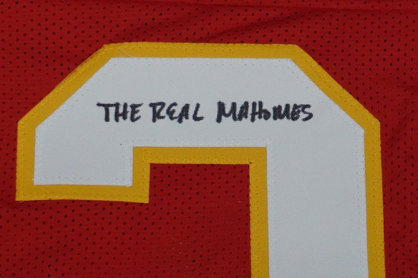 PAT PATRICK MAHOMES SR SIGNED JERSEY KC CHIEFS w/The Real Who'sYourDaddy BAS