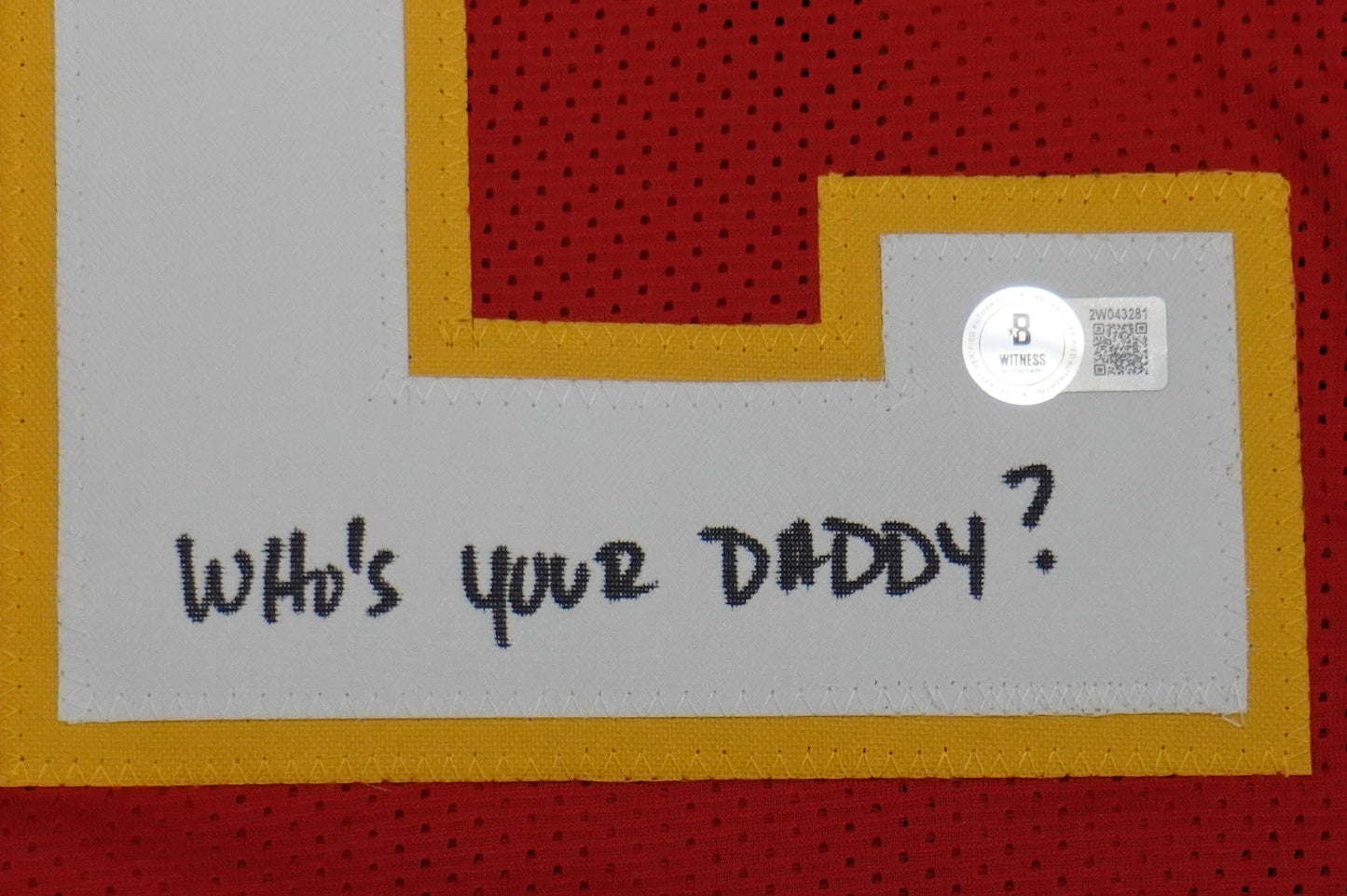 PAT PATRICK MAHOMES SR SIGNED JERSEY KC CHIEFS w/The Real Who'sYourDaddy BAS