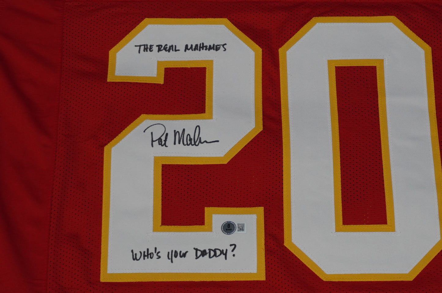 PAT PATRICK MAHOMES SR SIGNED JERSEY KC CHIEFS w/The Real Who'sYourDaddy BAS