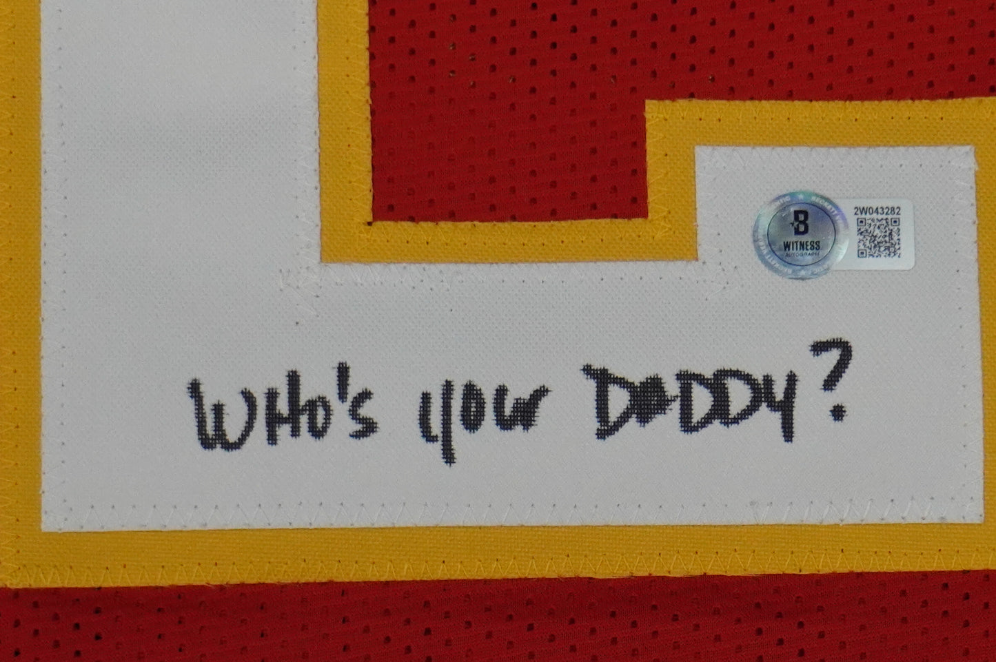 PAT PATRICK MAHOMES SR SIGNED JERSEY KC CHIEFS w/The Real Who'sYourDaddy BAS